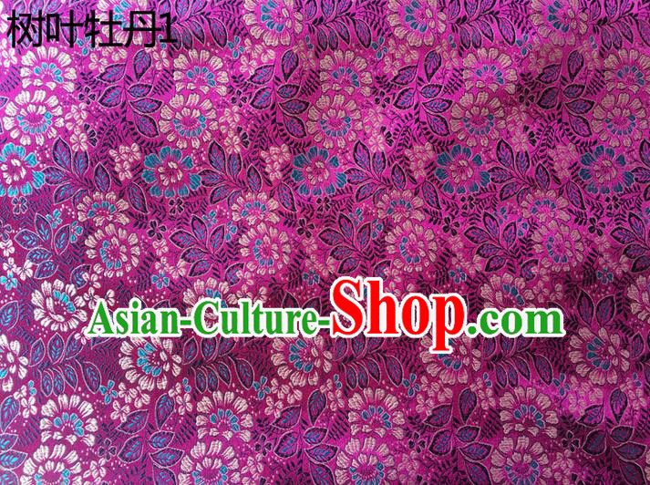 Traditional Asian Chinese Handmade Embroidery Peony Leaf Silk Satin Tang Suit Purple Fabric, Nanjing Brocade Ancient Costume Hanfu Cheongsam Cloth Material