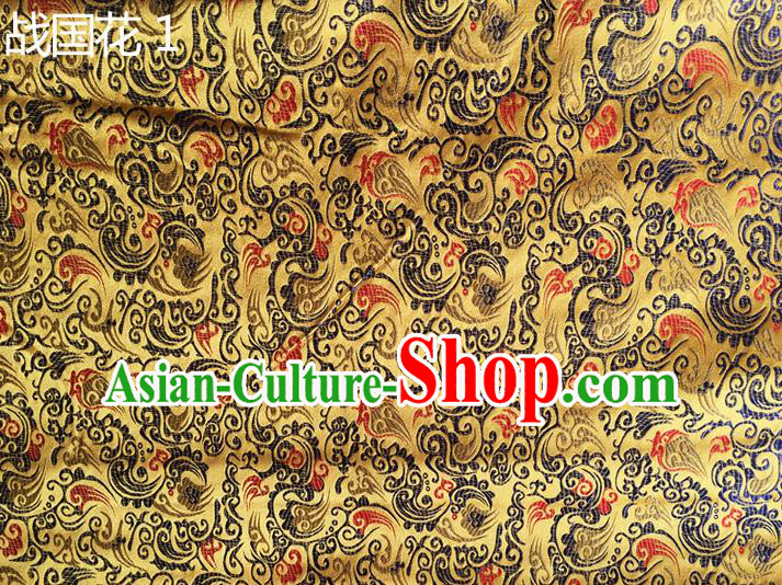 Traditional Asian Chinese Handmade Embroidery Flowers Silk Satin Tang Suit Golden Fabric, Nanjing Brocade Ancient Costume Hanfu Cheongsam Cloth Material