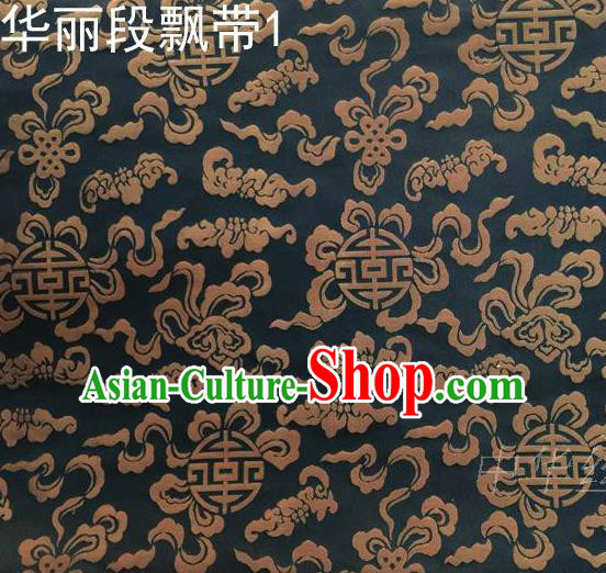 Traditional Asian Chinese Handmade Embroidery Ribbons Silk Satin Tang Suit Black Fabric, Nanjing Brocade Ancient Costume Hanfu Cheongsam Cloth Material