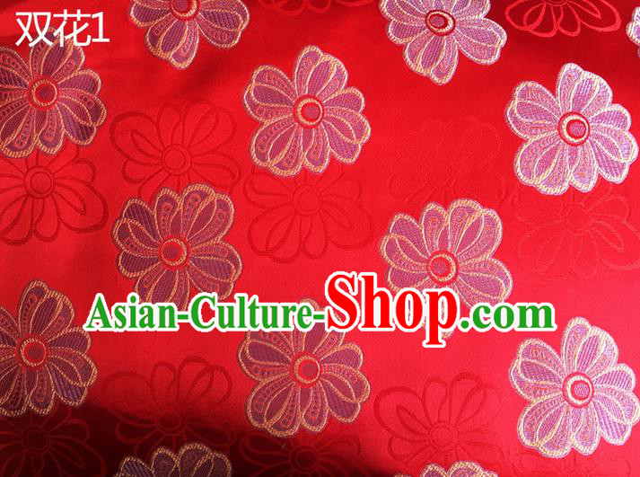 Traditional Asian Chinese Handmade Embroidery Flowers Silk Satin Tang Suit Red Fabric Drapery, Nanjing Brocade Ancient Costume Hanfu Cheongsam Cloth Material