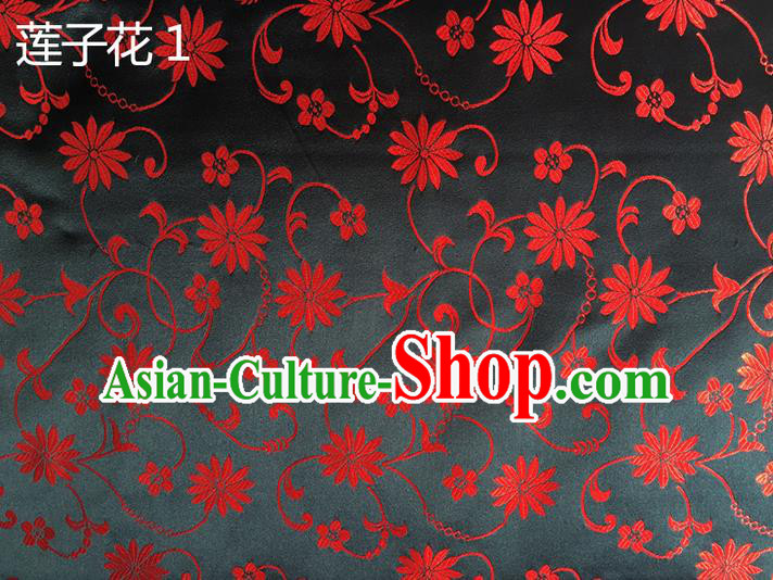 Traditional Asian Chinese Handmade Embroidery Lotus Flowers Silk Satin Tang Suit Black Fabric Drapery, Nanjing Brocade Ancient Costume Hanfu Cheongsam Cloth Material