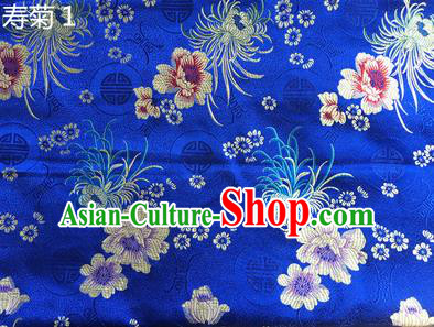 Traditional Asian Chinese Handmade Embroidery Marguerite Flowers Silk Satin Tang Suit Blue Fabric Drapery, Nanjing Brocade Ancient Costume Hanfu Cheongsam Cloth Material