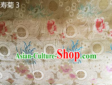 Traditional Asian Chinese Handmade Embroidery Marguerite Flowers Silk Satin Tang Suit Light Golden Fabric Drapery, Nanjing Brocade Ancient Costume Hanfu Cheongsam Cloth Material