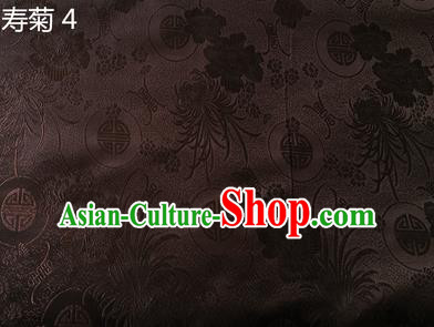 Traditional Asian Chinese Handmade Embroidery Marguerite Flowers Silk Satin Tang Suit Brown Fabric Drapery, Nanjing Brocade Ancient Costume Hanfu Cheongsam Cloth Material