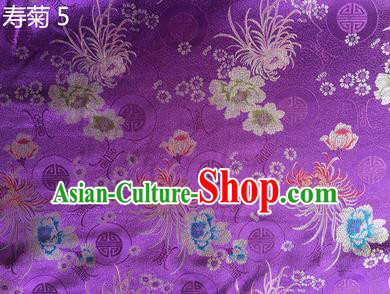 Traditional Asian Chinese Handmade Embroidery Marguerite Flowers Silk Satin Tang Suit Purple Fabric Drapery, Nanjing Brocade Ancient Costume Hanfu Cheongsam Cloth Material