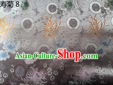 Traditional Asian Chinese Handmade Embroidery Marguerite Flowers Silk Satin Tang Suit Grey Fabric Drapery, Nanjing Brocade Ancient Costume Hanfu Cheongsam Cloth Material