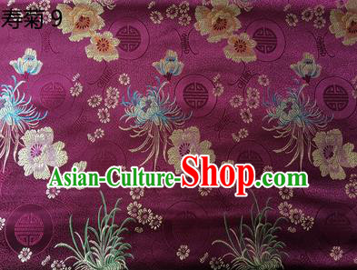 Traditional Asian Chinese Handmade Embroidery Marguerite Flowers Silk Satin Tang Suit Deep Purple Fabric Drapery, Nanjing Brocade Ancient Costume Hanfu Cheongsam Cloth Material