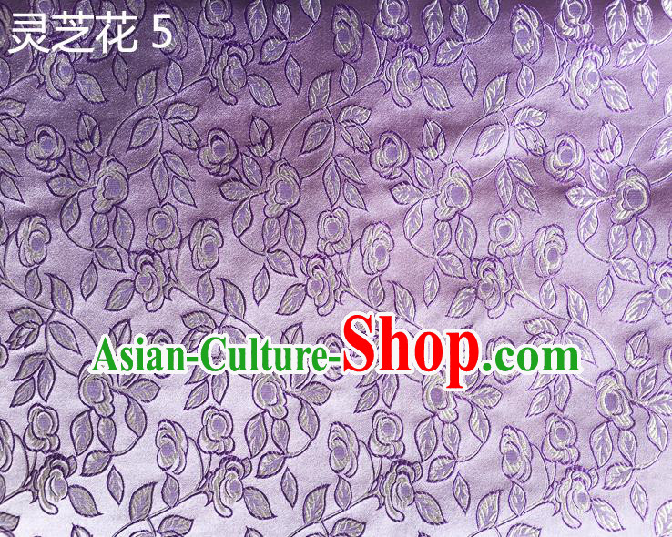Traditional Asian Chinese Handmade Embroidery Ganoderma Flowers Silk Satin Tang Suit Purple Fabric Drapery, Nanjing Brocade Ancient Costume Hanfu Cheongsam Cloth Material