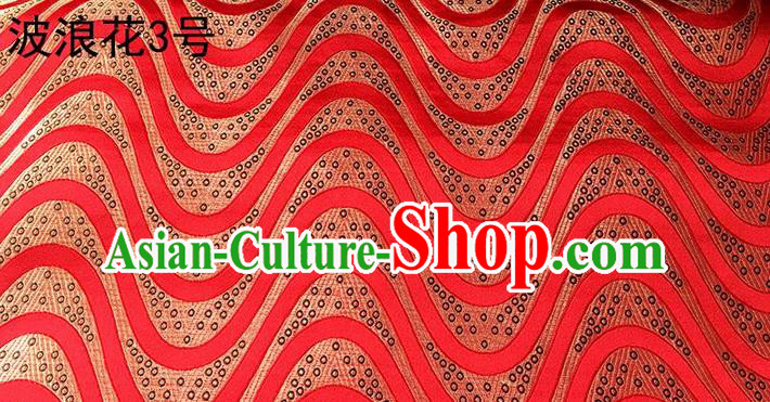 Traditional Asian Chinese Handmade Printing Wave Silk Satin Tang Suit Red Fabric Drapery, Nanjing Brocade Ancient Costume Hanfu Cheongsam Cloth Material
