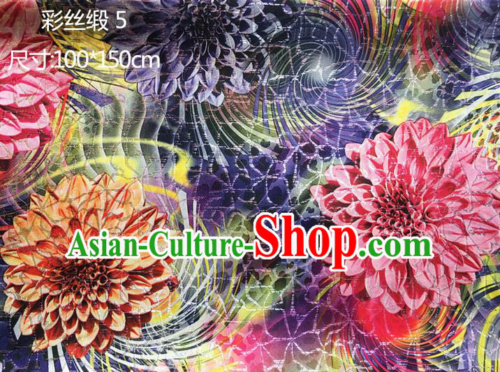 Traditional Asian Chinese Handmade Printing Peony Color Silk Satin Tang Suit Purple Fabric Drapery, Nanjing Brocade Ancient Costume Hanfu Cheongsam Cloth Material