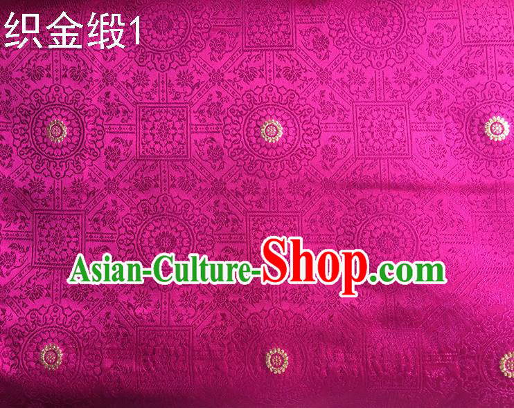 Traditional Asian Chinese Handmade Embroidery Silk Tapestry Satin Tang Suit Rosy Fabric Drapery, Nanjing Brocade Ancient Costume Hanfu Cheongsam Cloth Material