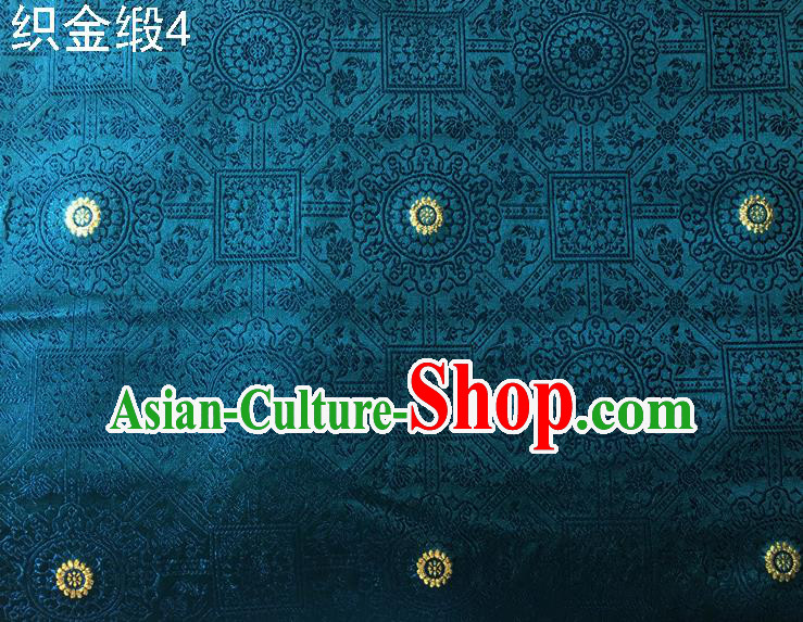 Traditional Asian Chinese Handmade Embroidery Silk Tapestry Satin Tang Suit Peacock Blue Fabric Drapery, Nanjing Brocade Ancient Costume Hanfu Cheongsam Cloth Material