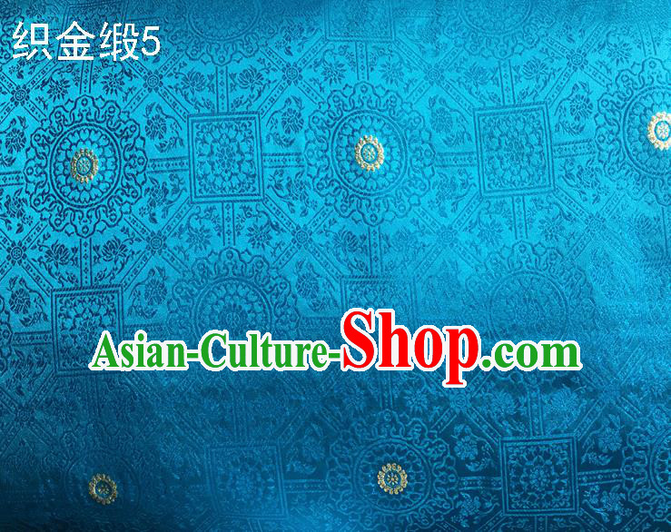 Traditional Asian Chinese Handmade Embroidery Silk Tapestry Satin Tang Suit Blue Fabric Drapery, Nanjing Brocade Ancient Costume Hanfu Cheongsam Cloth Material