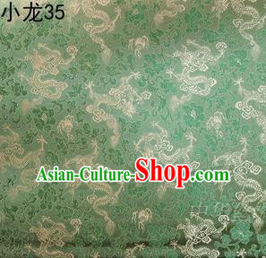 Traditional Asian Chinese Handmade Embroidery Dragons Silk Tapestry Tibetan Clothing Green Fabric Drapery, Top Grade Nanjing Brocade Cheongsam Cloth Material