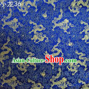 Traditional Asian Chinese Handmade Embroidery Dragons Silk Tapestry Tibetan Clothing Blue Fabric Drapery, Top Grade Nanjing Brocade Cheongsam Cloth Material