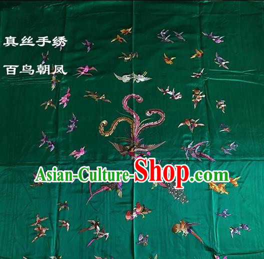 Traditional Asian Chinese Handmade Embroidery Song of the Phoenix Quilt Cover Silk Tapestry Green Fabric Drapery, Top Grade Nanjing Brocade Bed Sheet Cloth Material