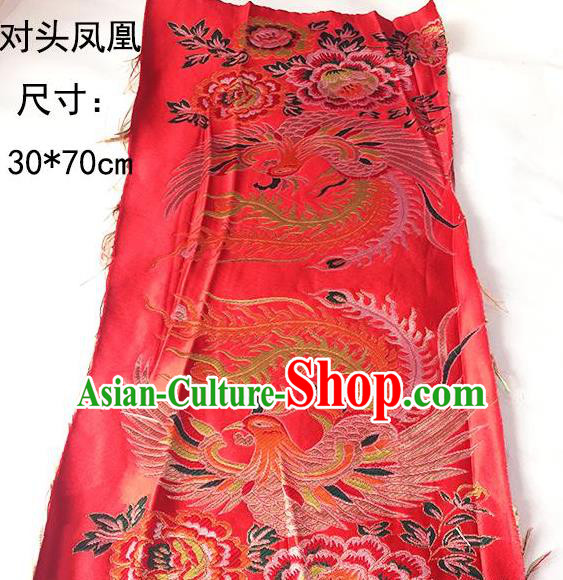 Traditional Asian Chinese Handmade Embroidery Phoenix Silk Tapestry Xiuhe Suit Red Fabric Drapery, Top Grade Nanjing Brocade Cheongsam Cloth Material