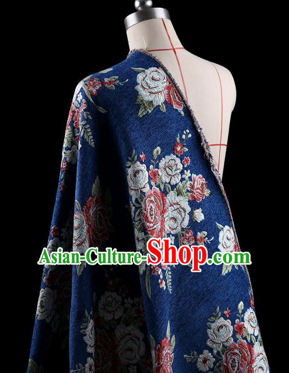 Traditional Asian Chinese Handmade Embroidery Flower Jacquard Weave Coat Silk Tapestry Blue Fabric Drapery, Top Grade Nanjing Brocade Ancient Costume Cheongsam Cloth Material