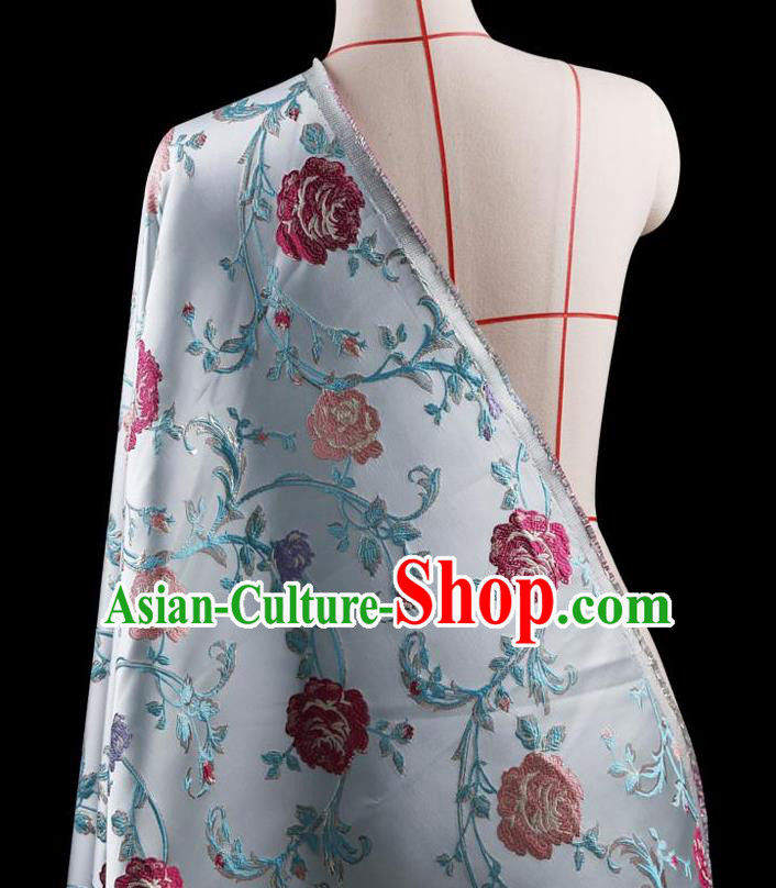 Traditional Asian Chinese Handmade Embroidery Flower Jacquard Weave Coat Blue Silk Satin Fabric Drapery, Top Grade Nanjing Brocade Ancient Costume Cheongsam Cloth Material