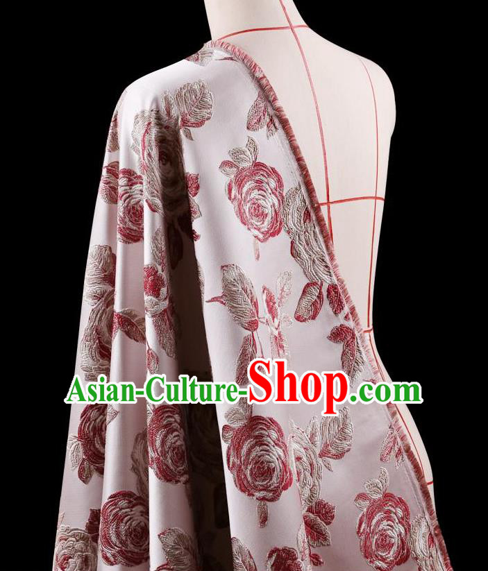Traditional Asian Chinese Handmade Embroidery Flower Jacquard Weave Coat Pink Silk Satin Fabric Drapery, Top Grade Nanjing Brocade Ancient Costume Cheongsam Cloth Material