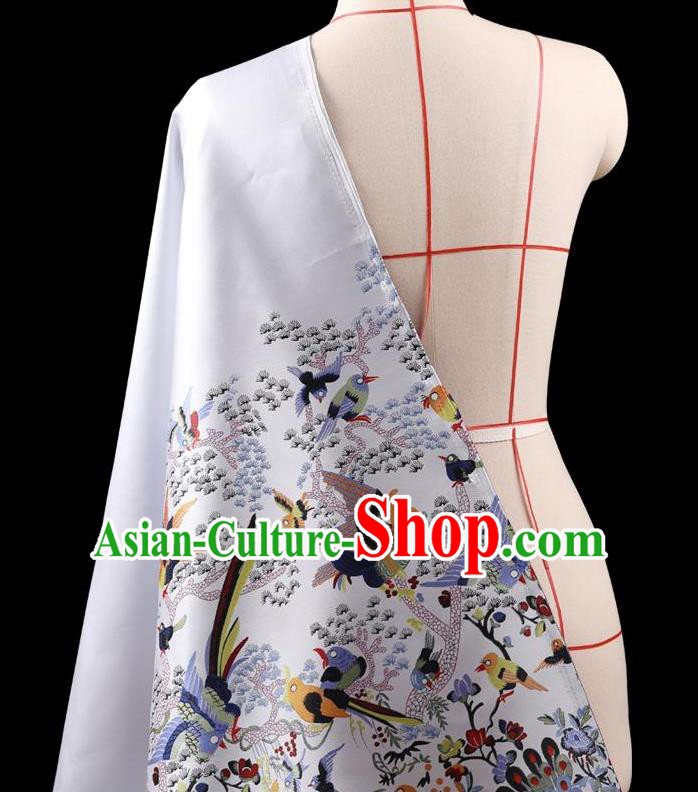 Traditional Asian Chinese Handmade Embroidery Dress Silk Satin White Fabric Drapery, Top Grade Nanjing Brocade Ancient Costume Cheongsam Cloth Material
