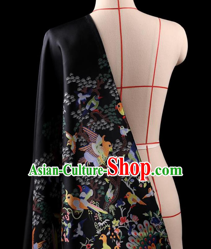 Traditional Asian Chinese Handmade Embroidery Dress Silk Satin Black Fabric Drapery, Top Grade Nanjing Brocade Ancient Costume Cheongsam Cloth Material