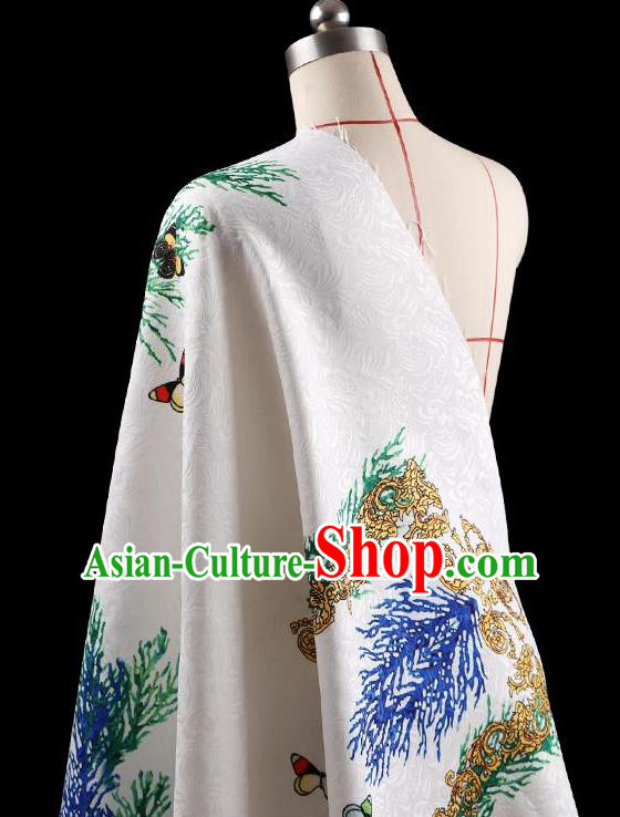 Traditional Asian Chinese Handmade Printing Peacock Dress Silk Satin Fabric Drapery, Top Grade Nanjing Brocade Ancient Costume Cheongsam Cloth Material