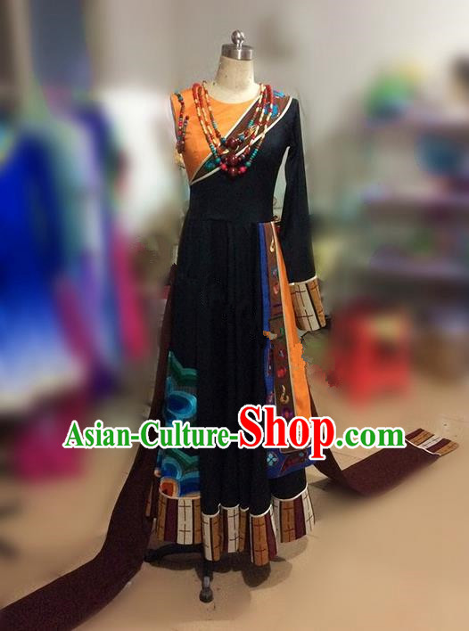 Traditional Chinese Mongol Nationality Dance Water Sleeve Dress, Mongols Female Folk Dance Ethnic Pleated Skirt, Chinese Mongolian Minority Nationality Embroidery Costume for Women