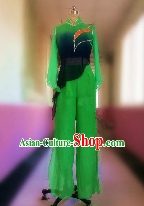 Traditional Ancient Chinese National Folk Yanko Dance Embroidery Costume, Elegant Hanfu China Classical Yangge Dance Dress Green Clothing for Women