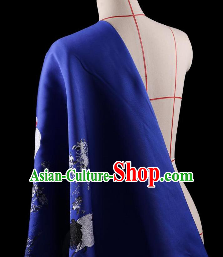 Traditional Asian Chinese Handmade Printing Cranes Dress Silk Satin Blue Fabric Drapery, Top Grade Nanjing Brocade Ancient Costume Cheongsam Cloth Material