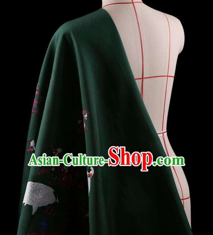 Traditional Asian Chinese Handmade Printing Cranes Dress Silk Satin Green Fabric Drapery, Top Grade Nanjing Brocade Ancient Costume Cheongsam Cloth Material