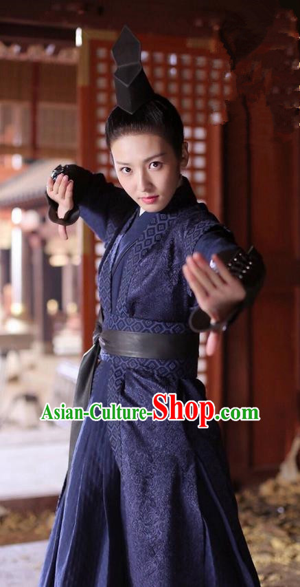 Asian Chinese Traditional Northern and Southern Dynasties Swordswoman Costume and Headpiece Complete Set, Lost Love In Times China Ancient Imperial Bodyguard Clothing for Women