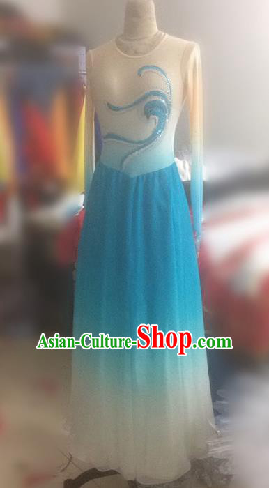 Traditional Ancient Chinese National Dance Uniform, Elegant Hanfu China Classical Dance Dress Blue Clothing for Women