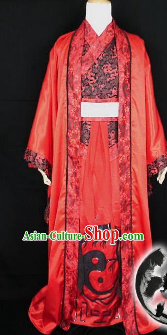 Asian Chinese Traditional Han Dynasty Wedding Costume, China Elegant Hanfu Bride Embroidery Red Dress for Women