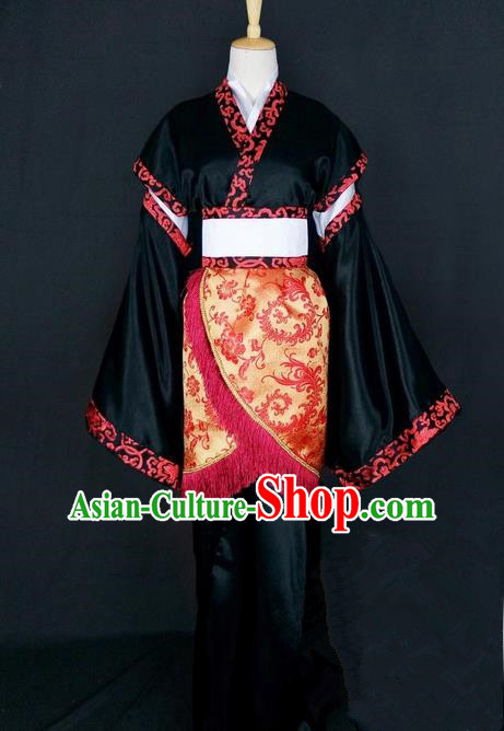 Asian Chinese Traditional Cospaly Han Dynasty Princess Costume, China Elegant Hanfu Fairy Black Dress for Women