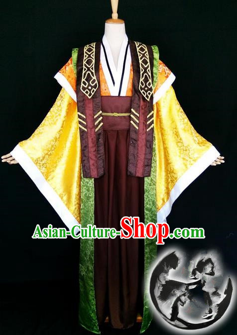 Asian Chinese Traditional Cospaly Three Kingdoms Zhou yu  Costume, China Elegant Hanfu Prince Clothing for Men