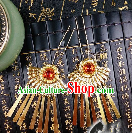 Traditional Handmade Chinese Ancient Classical Hair Accessories Golden Hairpin, Step Shake Tassel Hair Stick, Hair Fascinators Hairpins for Women