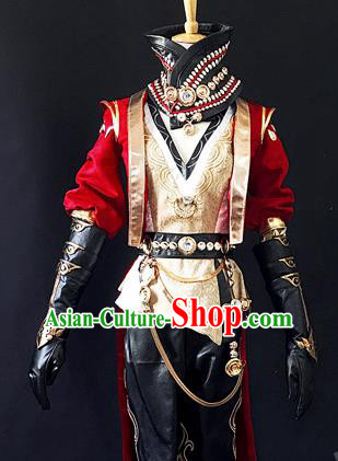 Asian Chinese Traditional Cospaly Costume Customization Zoroastrianism Costume Complete Set, China Elegant Hanfu Swordsman Red Clothing for Men