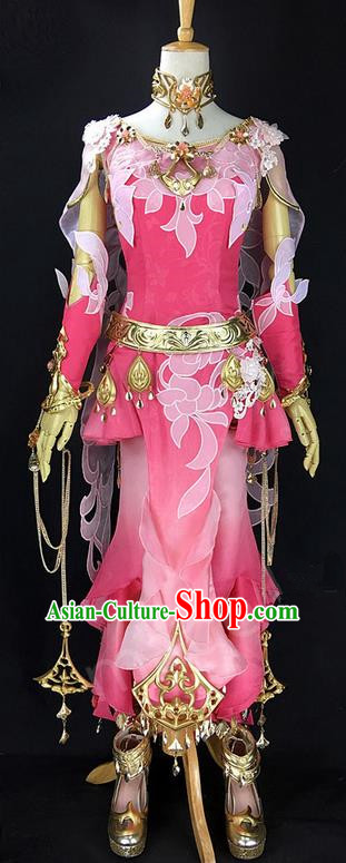 Asian Chinese Traditional Cospaly Costume Customization Ancient Peri Princess Costume Complete Set, China Elegant Hanfu Swordsman Dress Clothing for Women