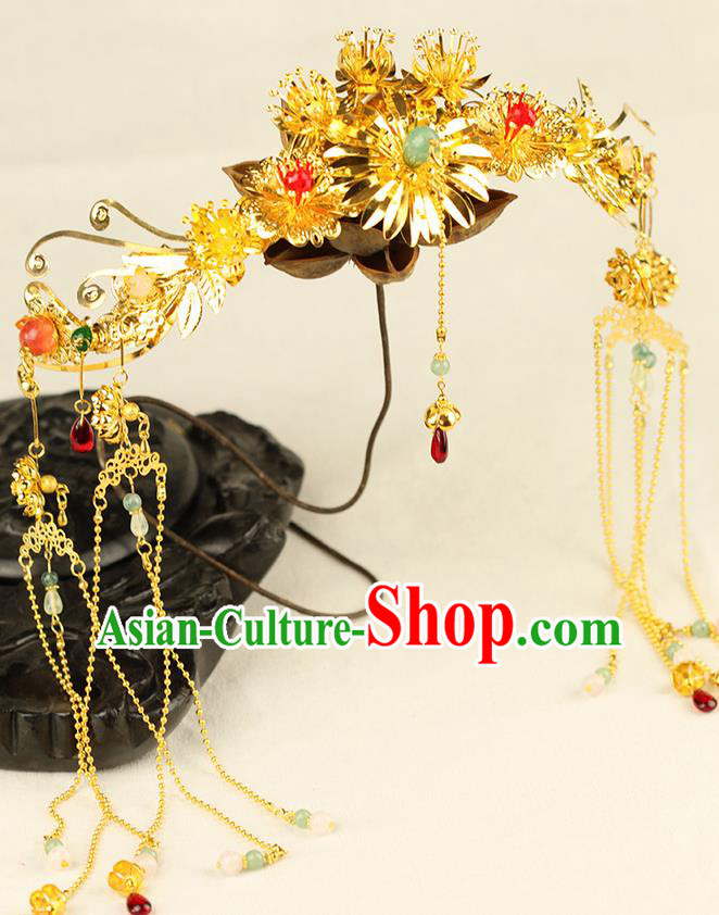 Chinese Ancient Style Hair Jewelry Accessories Wedding Phoenix Coronet Complete Set, Hanfu Xiuhe Suits Step Shake Bride Handmade Hairpins for Women