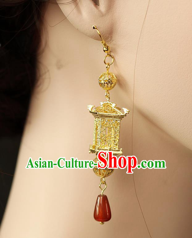 Chinese Ancient Style Hair Jewelry Accessories Wedding Imperial Consort Brass Earrings, Hanfu Xiuhe Suits Bride Handmade Eardrop for Women