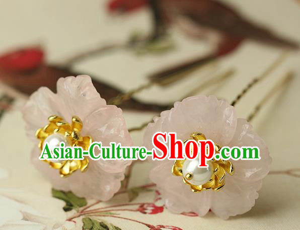 Chinese Ancient Style Hair Jewelry Accessories Wedding Barrettes Pink Flower Hairpins, Hanfu Xiuhe Suits Step Shake Bride Handmade Hairpins for Women