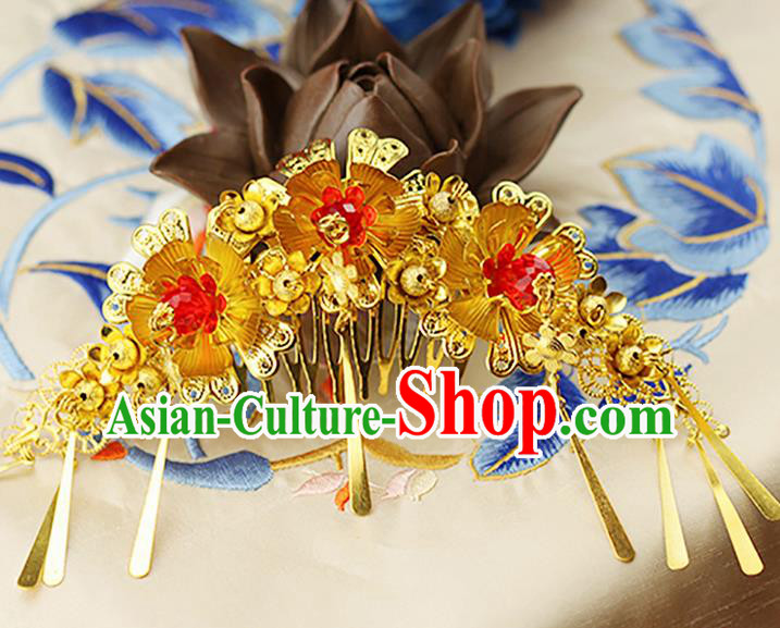 Asian Chinese Ancient Style Hair Jewelry Accessories Wedding Hair Comb, Lotus Step Shake Hanfu Xiuhe Suits Bride Handmade Hair Sticks Hairpins for Women