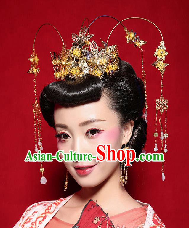 Chinese Ancient Style Hair Jewelry Accessories Wedding Tassel Hairpins, Hanfu Xiuhe Suits Step Shake Bride Handmade Phoenix Coronet for Women