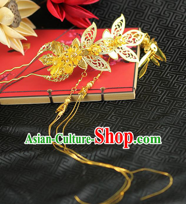 Chinese Ancient Style Hair Jewelry Accessories Wedding Luxury Tassel Hairpins, Hanfu Xiuhe Suits Step Shake Bride Handmade Hair Stick for Women