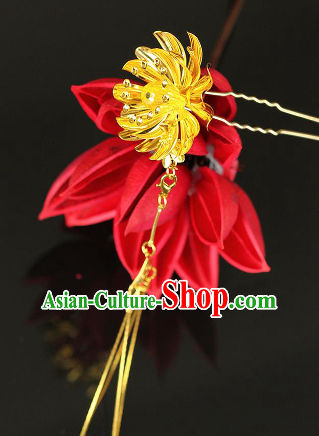 Chinese Ancient Style Hair Jewelry Accessories Wedding Flower Tassel Hair Stick, Hanfu Xiuhe Suits Bride Handmade Hairpins for Women