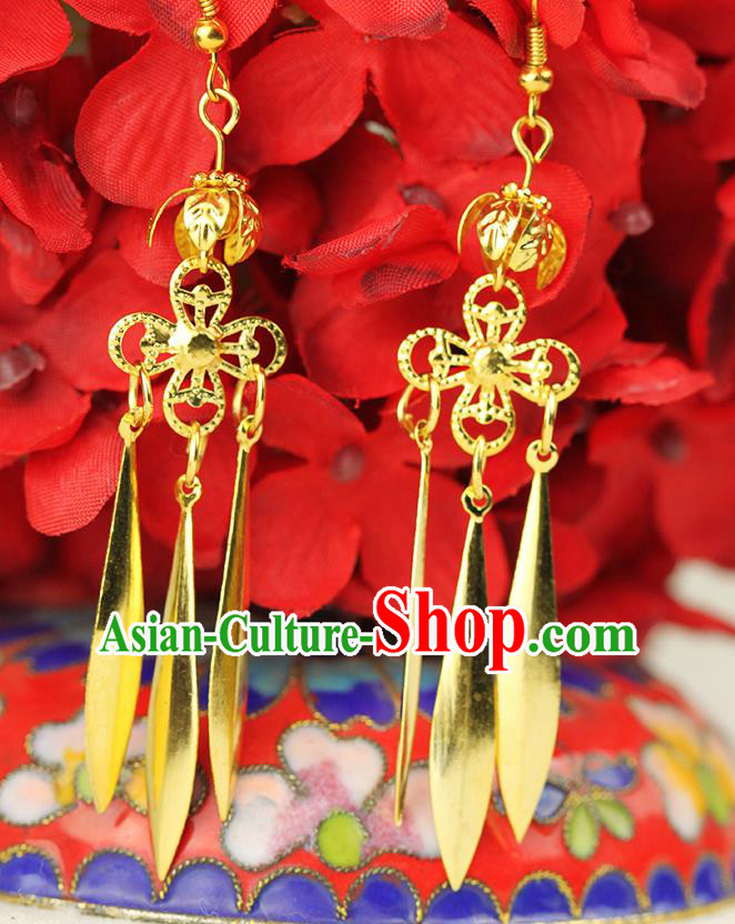 Chinese Ancient Style Hair Jewelry Accessories Wedding Imperial Consort Earrings, Hanfu Xiuhe Suits Bride Handmade Golden Eardrop for Women