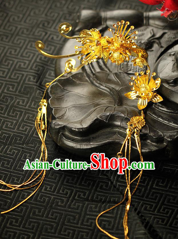 Chinese Ancient Style Hair Jewelry Accessories Wedding Tassel Hair Comb, Hanfu Xiuhe Suits Step Shake Bride Handmade Hairpins for Women