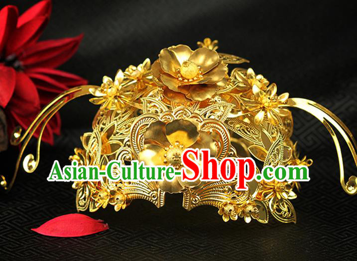 Chinese Ancient Style Hair Jewelry Accessories Wedding Princess Hair Pileum, Hanfu Xiuhe Suits Phoenix Coronet Bride Handmade Hairpins for Women