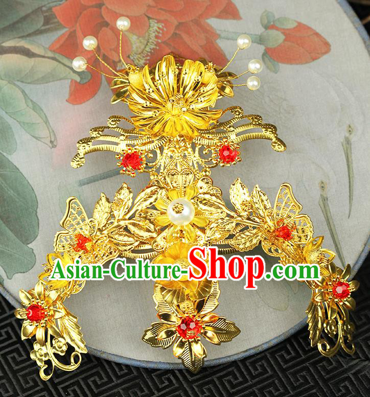 Chinese Ancient Style Hair Jewelry Accessories Wedding Flowers Hairpins, Hanfu Xiuhe Suits Step Shake Bride Handmade Hair Comb for Women
